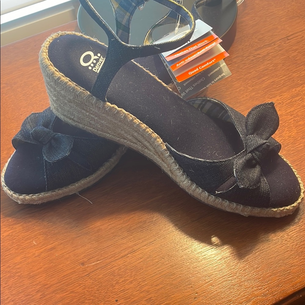 Dark blue denim Espadrilles with Platform Sole and Bow Detail